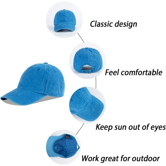Unisex Washed-jewelry Blue Baseball Cap Cotton Fits Washed Denim Adjustable Hat - Picture 7 of 7